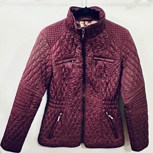 LAUNDRY By  SHELLI SEGAL QUILTED COAT Full ZIP,  POCKETS PETITE SMALL - WINE RED